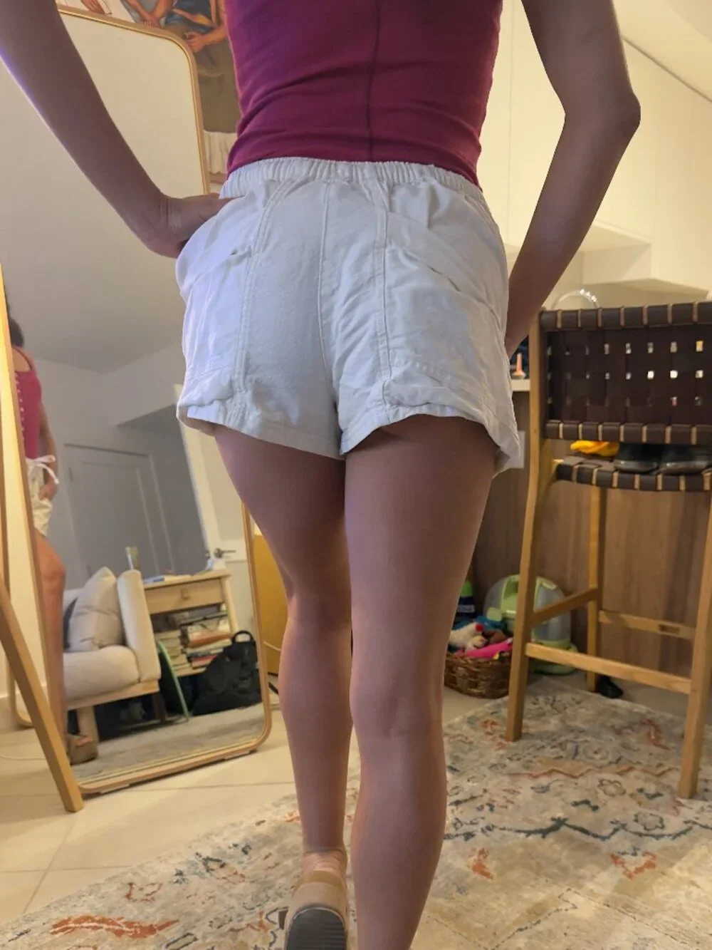 Free People Good Fortune Cotton Linen Pull-On Shorts Ivory Size XS